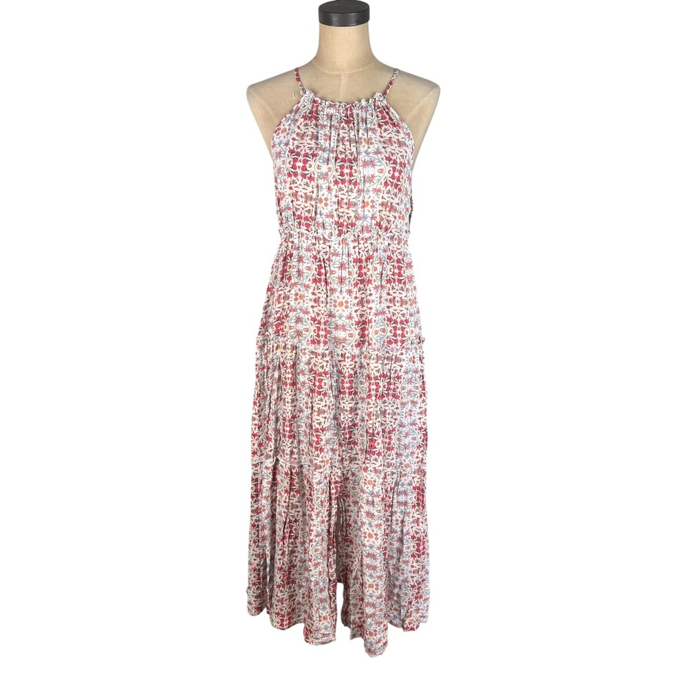 Nanette Lepore Red Floral Medallion Tiered Halter Maxi Dress Size 6